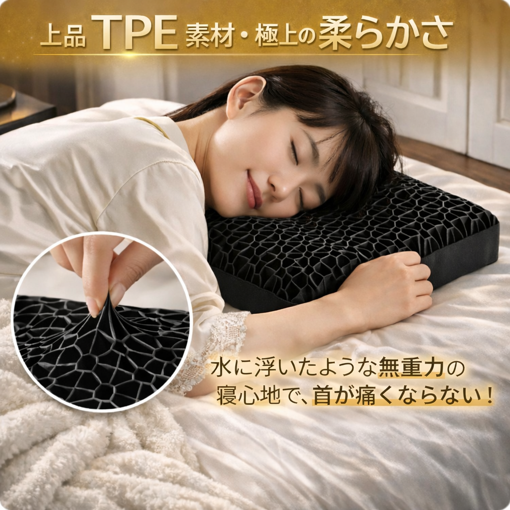 【本日終了！人気NO.1】ZenBox・首と肩を包み込む、極上のハニカムジェル枕